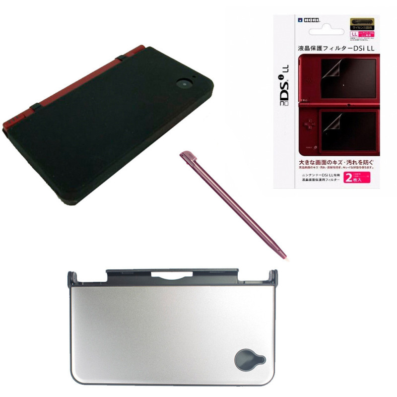 Kit 4 En 1 Estuche Aluminio Silicona Lápiz Screen Para Dsi Xl - Negro